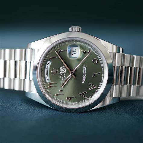 rolex day date platinum olive green arabic dial|rolex day date platinum.